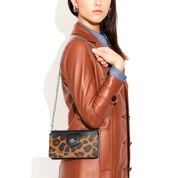 New Coach CC868 Poppy Crossbody with Card Case with Leopard Print and Signature - Picture 3 of 5